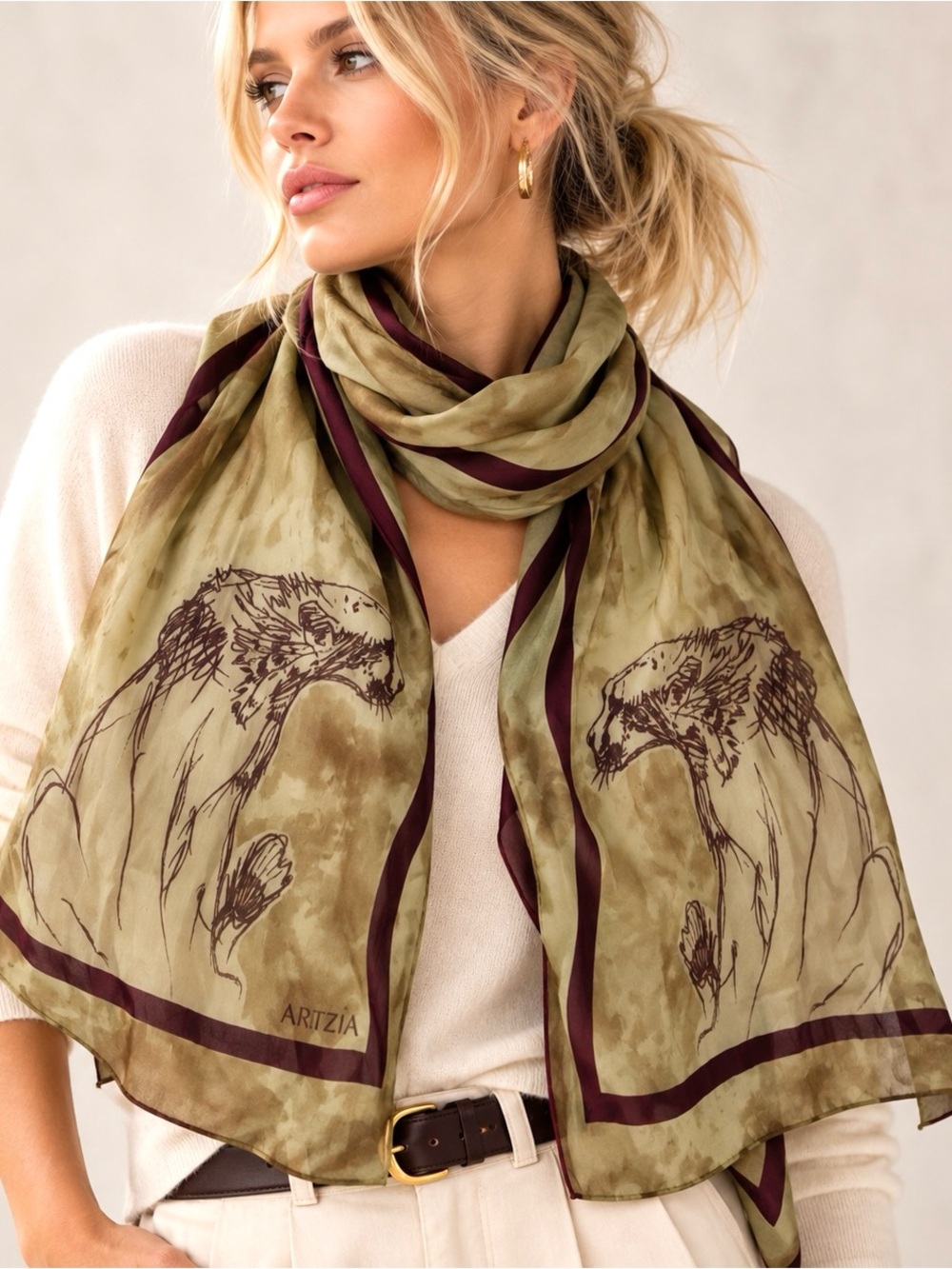 KRIZIA Silk Scarf Tiger Panther Animal Print Made in Italy 57 x 13